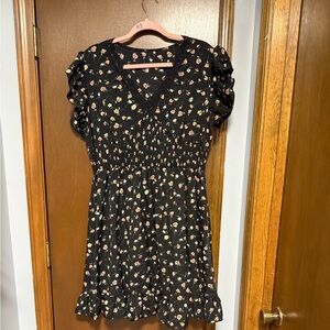Floral Black Dress with Ruffle Sleeves